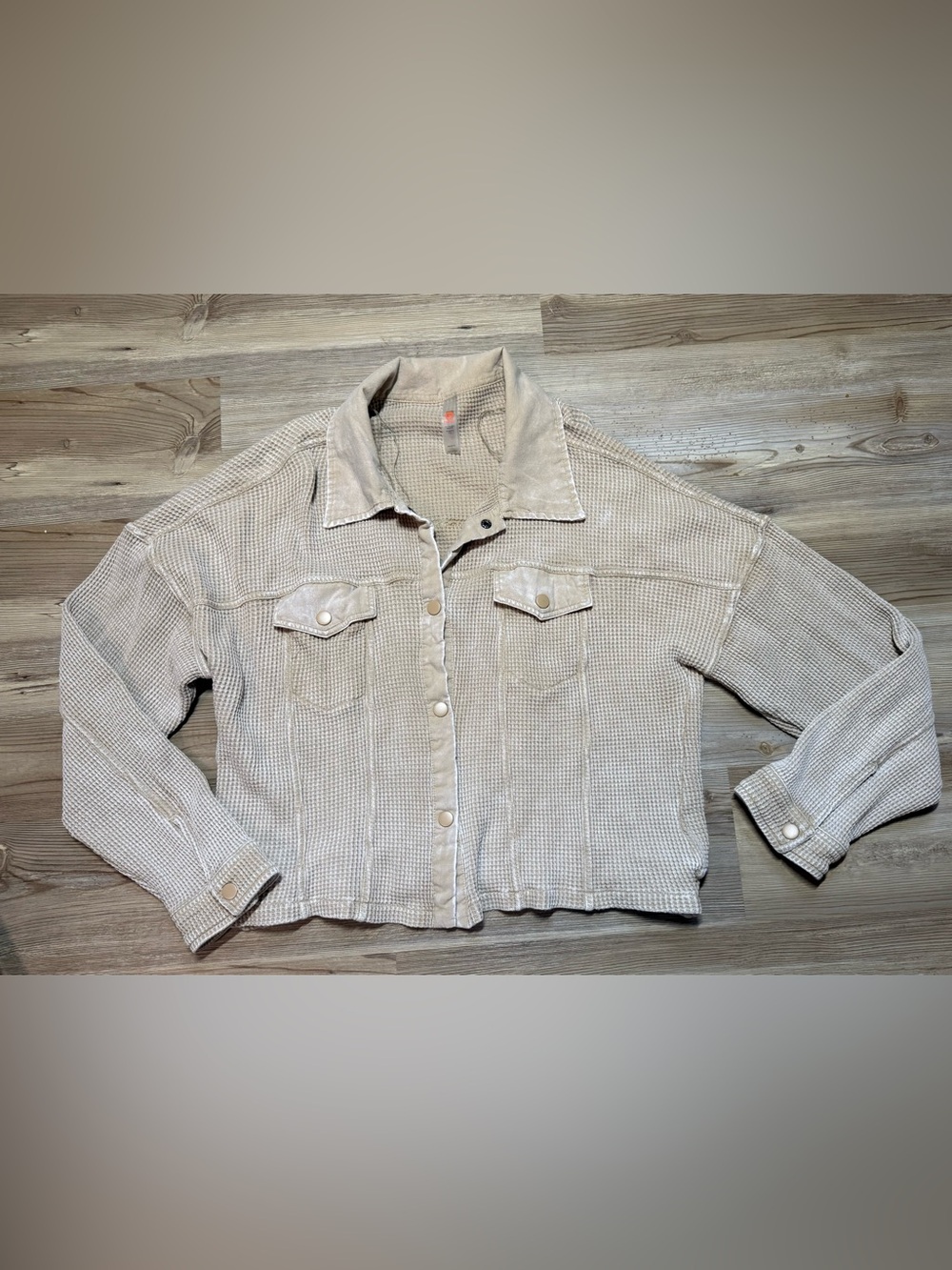 Mono B Tan Waffle Knit Button-Up